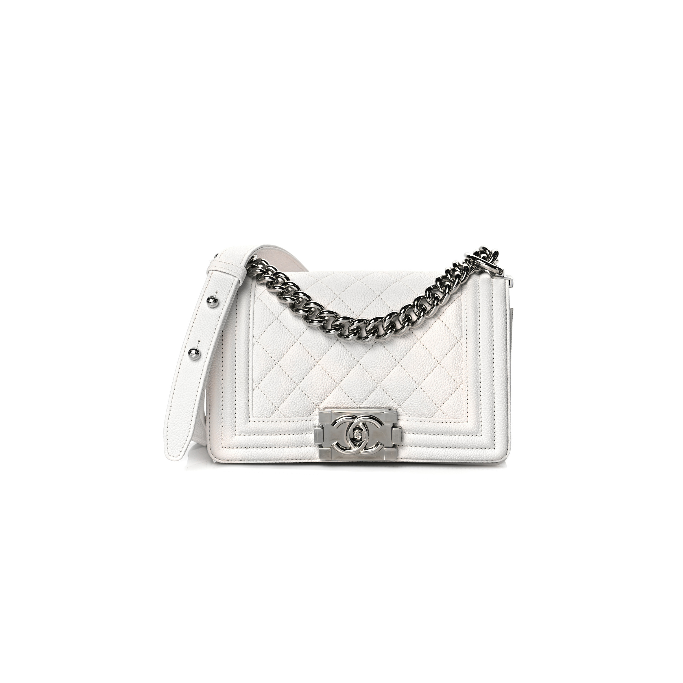 CHANEL CAVIAR QUILTED SMALL BOY FLAP WHITE A67085 B10211 10601 (20*12*8cm)